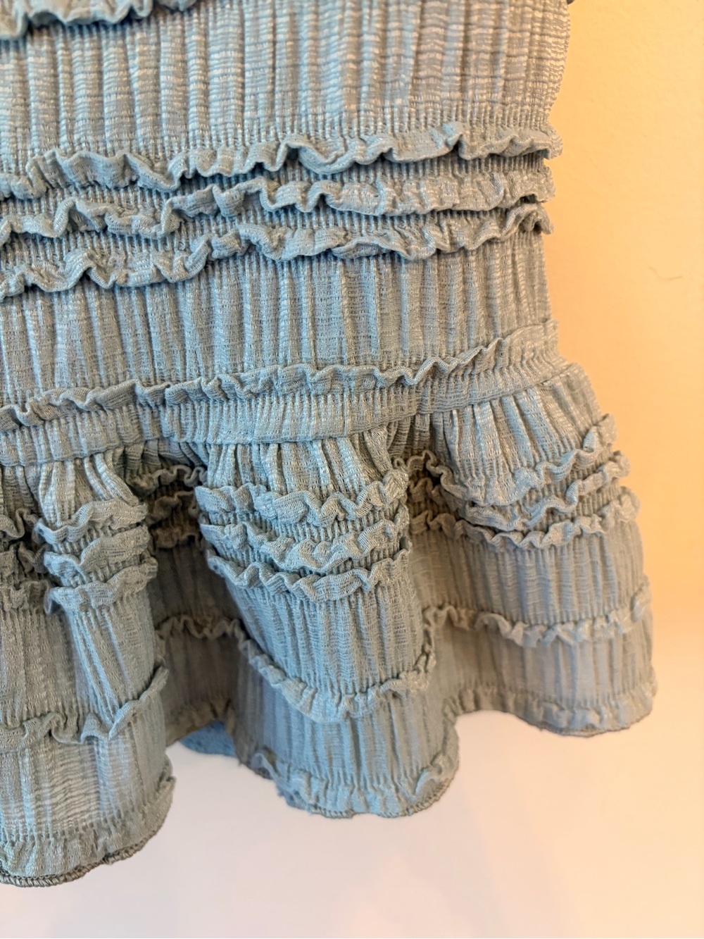 H&M Sage Smocked Ruffle Peplum Tank Top Boho Coquette - Picture 4 of 6